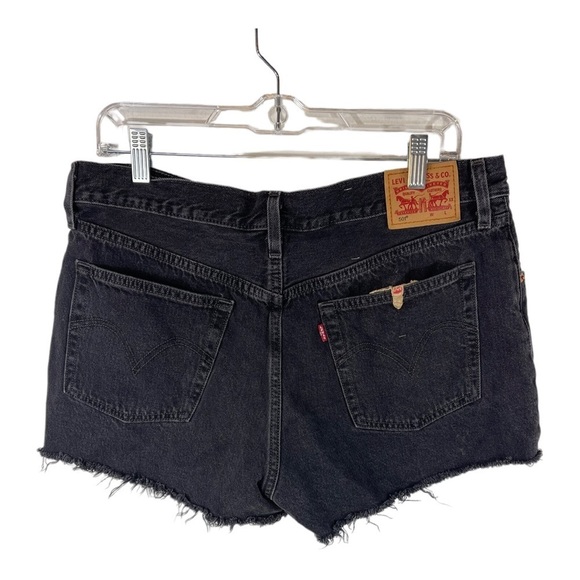 NEW Levi’s 501 Distressed Denim Jean Shorts Sz 32 High Rise Black Button Fly. - Picture 2 of 8
